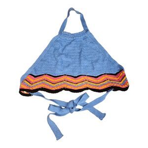 Pink Ripple Crochet Halter Top Medium Multicolor Boho Knit Tie Back Festival Y2K